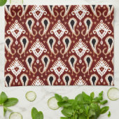 Dark Red Taupe Brown Ikat Tribal Patroon Theedoek (Gevouwen)