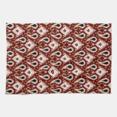 Dark Red Taupe Brown Ikat Tribal Patroon Theedoek (Horizontaal)