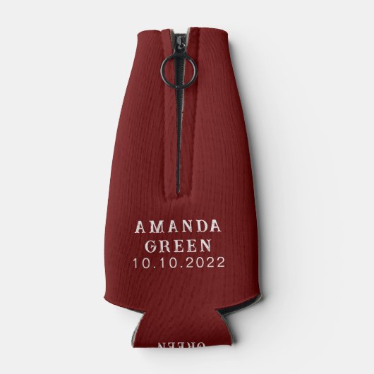 Dark Red Trendy Boho Retro Persoonlijke Bridesmaid Flesjeskoeler (Achterkant)