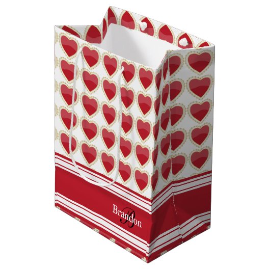 Dark Red Valentijn Hearts personaliseren Medium Cadeauzakje (Voorkant Gekanteld)