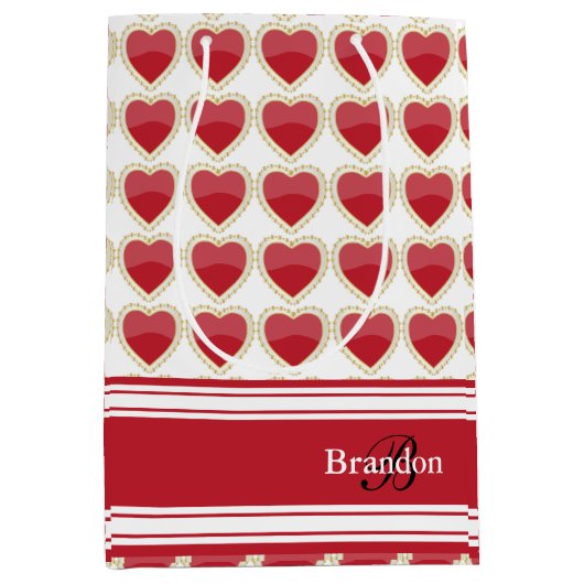 Dark Red Valentijn Hearts personaliseren Medium Cadeauzakje (Voorkant)