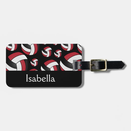 Dark Red Volleyball Sport Patroon Bagagelabel (Voorkant horizontaal)