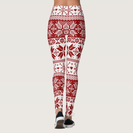 Dark Red Winter Fair Isle Pattern Leggings (Achterkant)