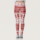 Dark Red Winter Fair Isle Pattern Leggings (Voorkant)