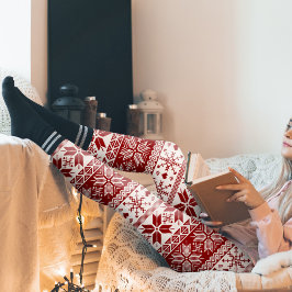 Dark Red Winter Fair Isle Pattern Leggings