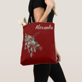 Dark Red with Watercolor Leaves & Berries Named  Tote Bag (Dichtbij)