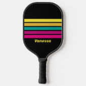 Dark Retro Across Striping 80s met naam Pickleball Paddle (Achterkant)