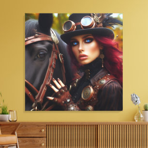 Dark Rider Steampunk Victoriaans Lady Canvas Afdruk