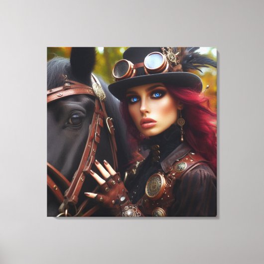 Dark Rider Steampunk Victoriaans Lady Canvas Afdruk (Voorkant)