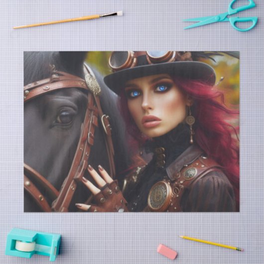 Dark Rider Steampunk Victoriaans Lady Decoupage Tissuepapier (Craft)