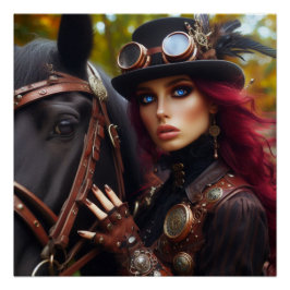 Dark Rider Steampunk Victoriaans Lady Perfect Poster