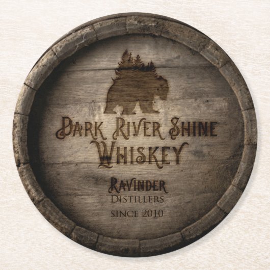 Dark River Shine Whiskey Barrel Onderzetter (Voorkant)