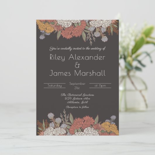 Dark Romance Art Nouveau Bloemen Boeket bruiloft Kaart (Staand voorkant)