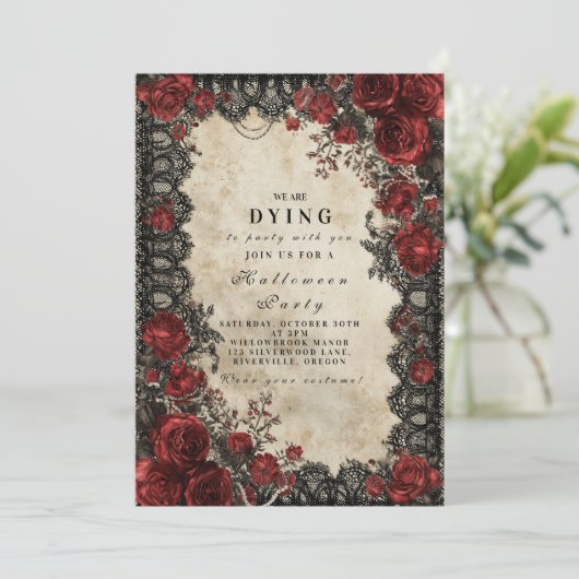 Dark Romance Lace Halloween Party Kaart (Staand voorkant)