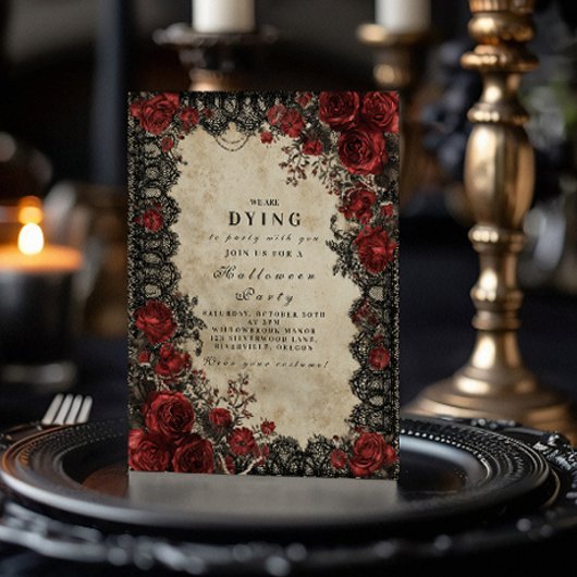 Dark Romance Lace Halloween Party Kaart