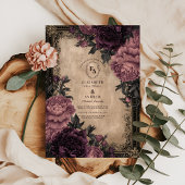 Dark Romance Plum Peony Wedding Kaart