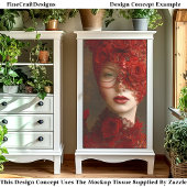 Dark Romance Red Lace Masked Woman CW7R Decoupage Tissuepapier