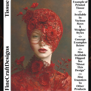 Dark Romance Red Lace Masked Woman CW7R Decoupage Tissuepapier