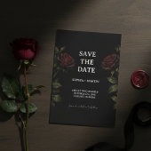 Dark Romance Red Rose Gothic Wedding Save The Date Kaart
