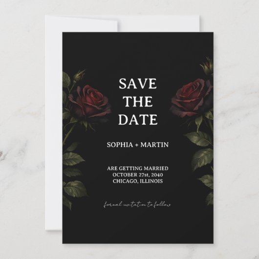 Dark Romance Red Rose Gothic Wedding Save The Date Kaart (Voorkant)