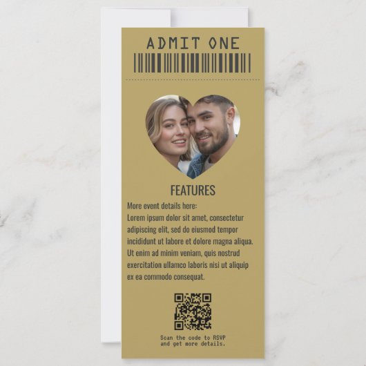 Dark Romance Rock ’n’ Roll Wedding Ticket Kaart (Achterkant)