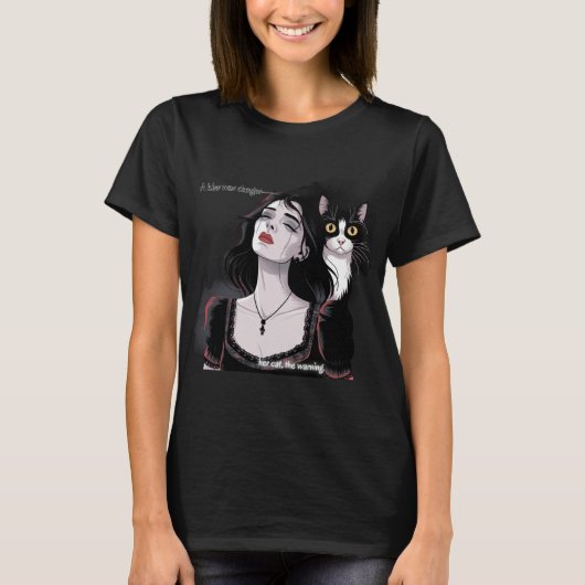 Dark Romance: Vampire Kiss en Cat Warning T-shirt (Voorkant)