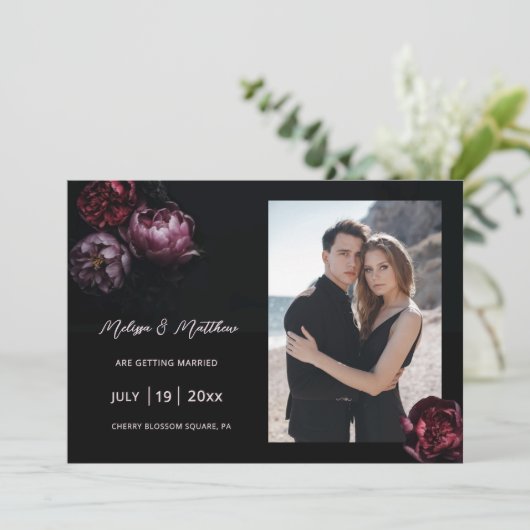 Dark Romantic Black Wedding Save The Date (Staand voorkant)