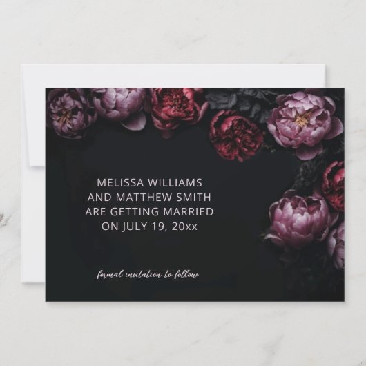 Dark Romantic Black Wedding Save The Date (Achterkant)