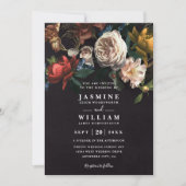 Dark Romantic Floral Dutch Chic QR Code Wedding Kaart (Voorkant)