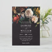 Dark Romantic Floral Dutch Chic QR Code Wedding Kaart (Staand voorkant)