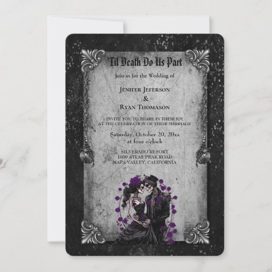 Dark Romantic Floral Gothic wedding invitation Kaart (Voorkant)