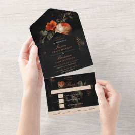 Dark Romantic Floral Rozen Dutch Master Wedding All In One Uitnodiging