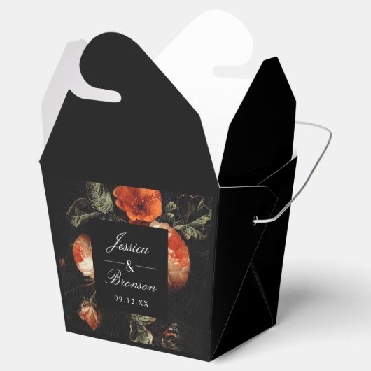 Dark Romantic Floral Rozen Dutch Master Wedding Bedankdoosjes (Geopend)