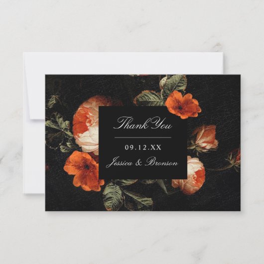 Dark Romantic Floral Rozen Dutch Master Wedding Bedankkaart (Voorkant)