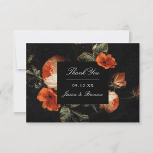 Dark Romantic Floral Rozen Dutch Master Wedding Bedankkaart