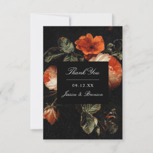 Dark Romantic Floral Rozen Dutch Master Wedding Bedankkaart