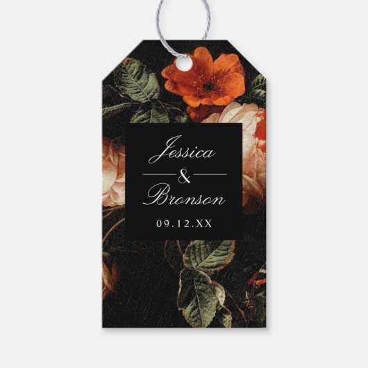 Dark Romantic Floral Rozen Dutch Master Wedding Cadeaulabel (Voorkant)
