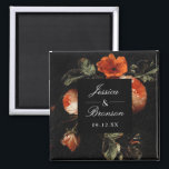 Dark Romantic Floral Rozen Dutch Master Wedding Magneet<br><div class="desc">Pas de tekst aan voor uw evenement. Verplaats of schaal de vorm en bloemstukken naar wens. Vormschaal en kleur kunnen worden bewerkt</div>