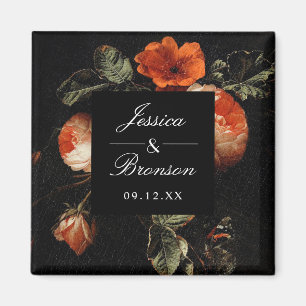 Dark Romantic Floral Rozen Dutch Master Wedding Magneet