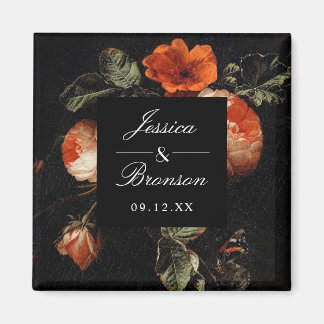 Dark Romantic Floral Rozen Dutch Master Wedding Magneet