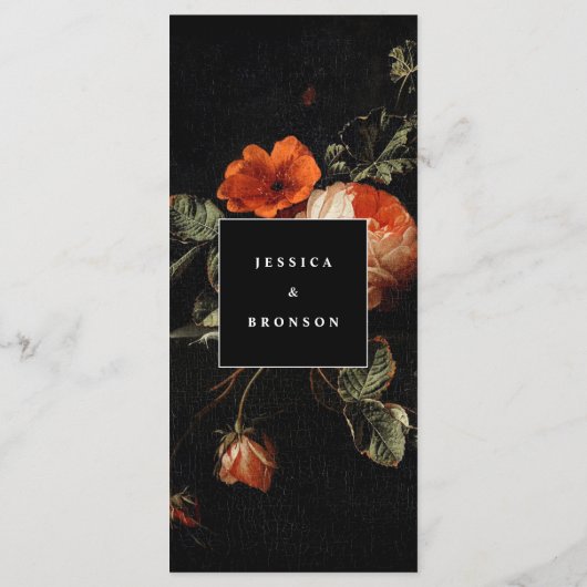 Dark Romantic Floral Rozen Dutch Master Wedding Menu (Achterkant)