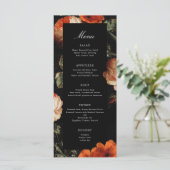 Dark Romantic Floral Rozen Dutch Master Wedding Menu (Staand voorkant)