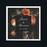 Dark Romantic Floral Rozen Dutch Master Wedding Servet<br><div class="desc">Pas de tekst aan en beweeg of schaal de vorm en de floralen zoals gewenst. Schaal en kleur van vormen kunnen worden bewerkt</div>