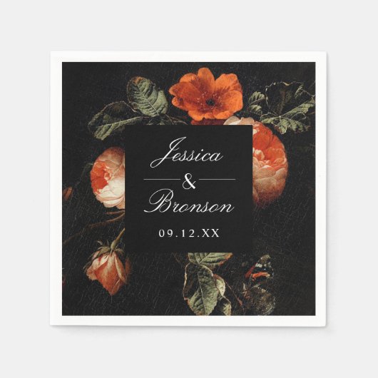 Dark Romantic Floral Rozen Dutch Master Wedding Servet (Voorkant)