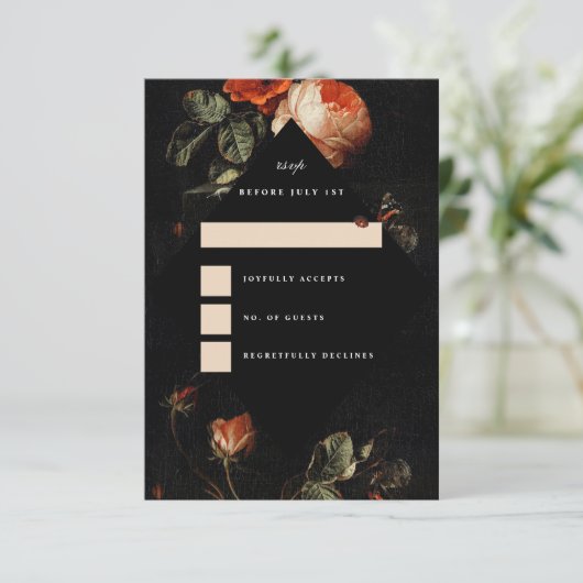 Dark Romantic Floral Rozen Dutch Masters RSVP Kaartje (Staand voorkant)