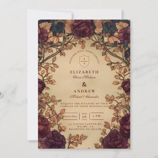 Dark Romantic Floral Wedding Kaart (Voorkant)