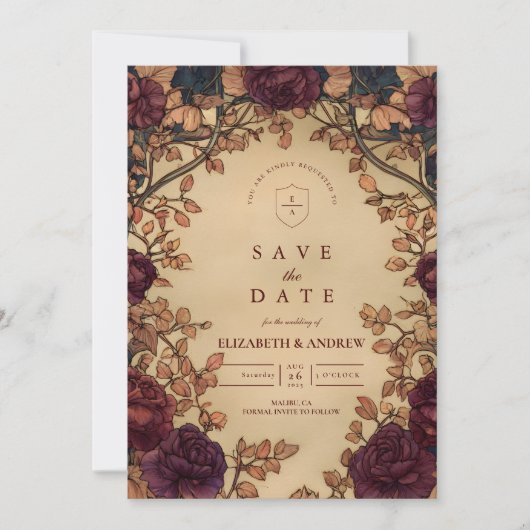 Dark Romantic Floral Wedding Save The Date (Voorkant)