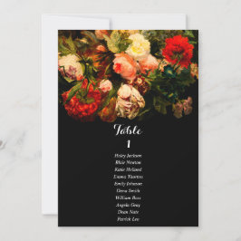 Dark romantic floral wedding seating chart card kaart