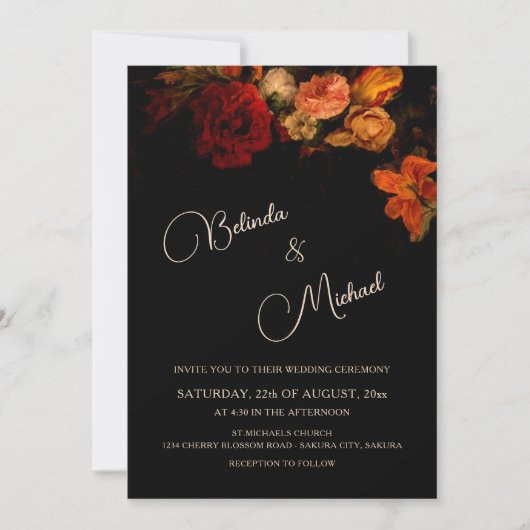 Dark Romantic Flowers | Photo Wedding Kaart (Voorkant)