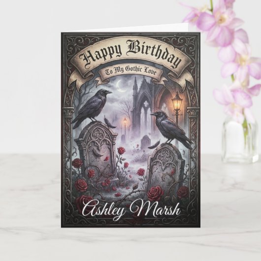 Dark Romantic Gothic Raven Lovers Birthday Kaart (Orchidee)